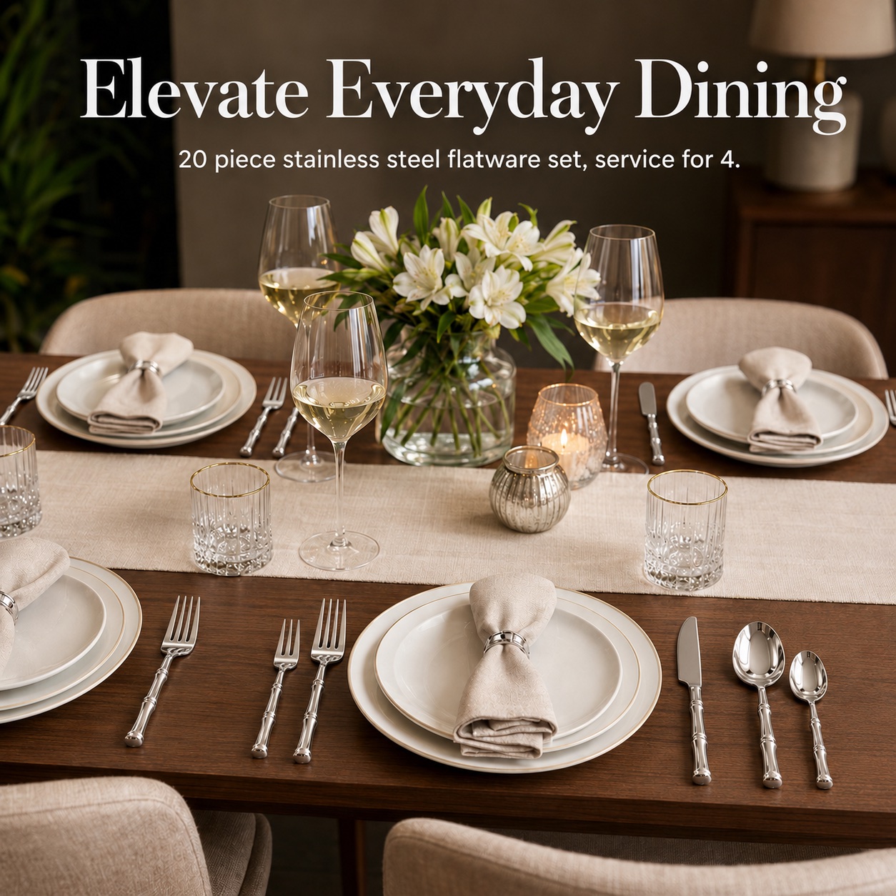 Silverware set on a dining table