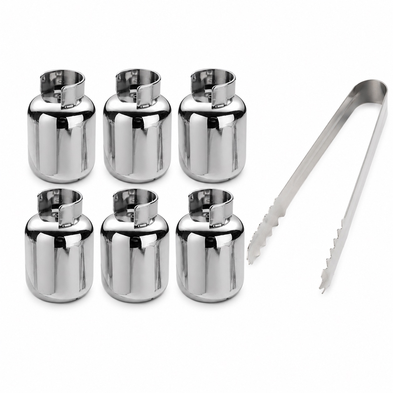 NANVARA reusable metal ice cubes six pack with tongs