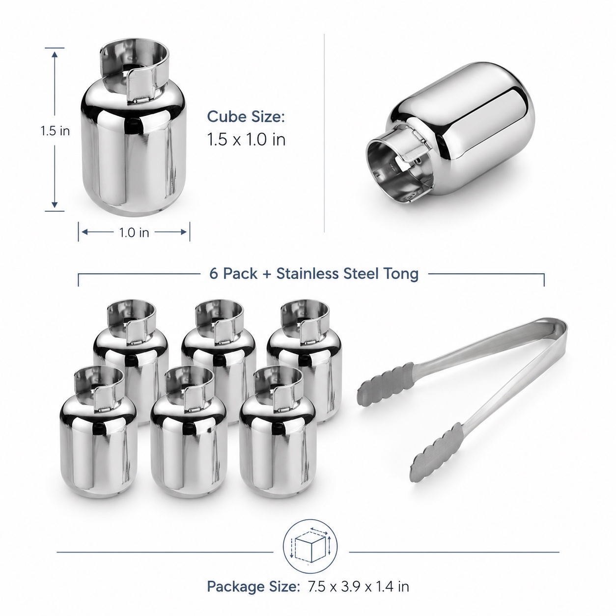 Reusable metal ice cube dimensions