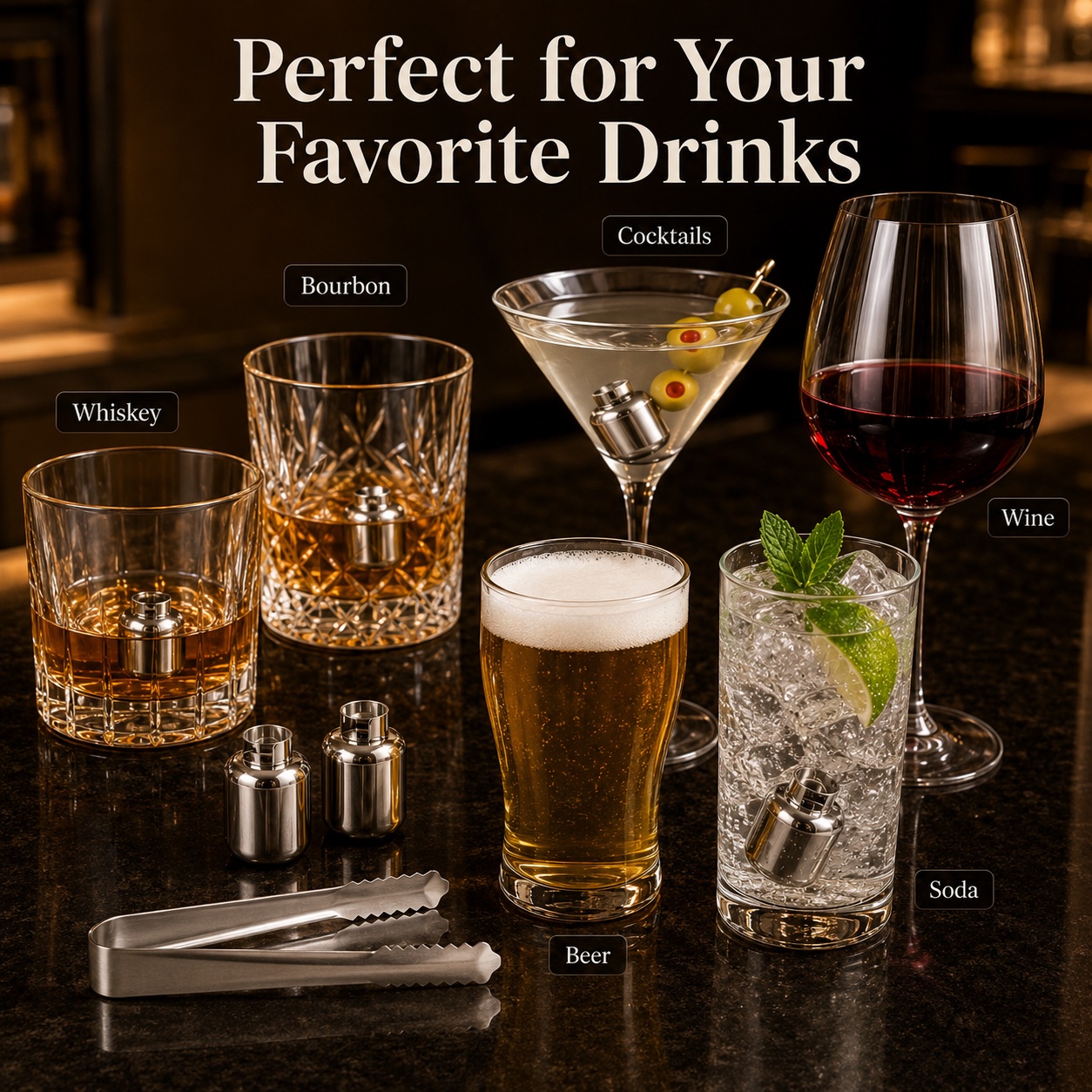 Reusable drink chillers with different beverages